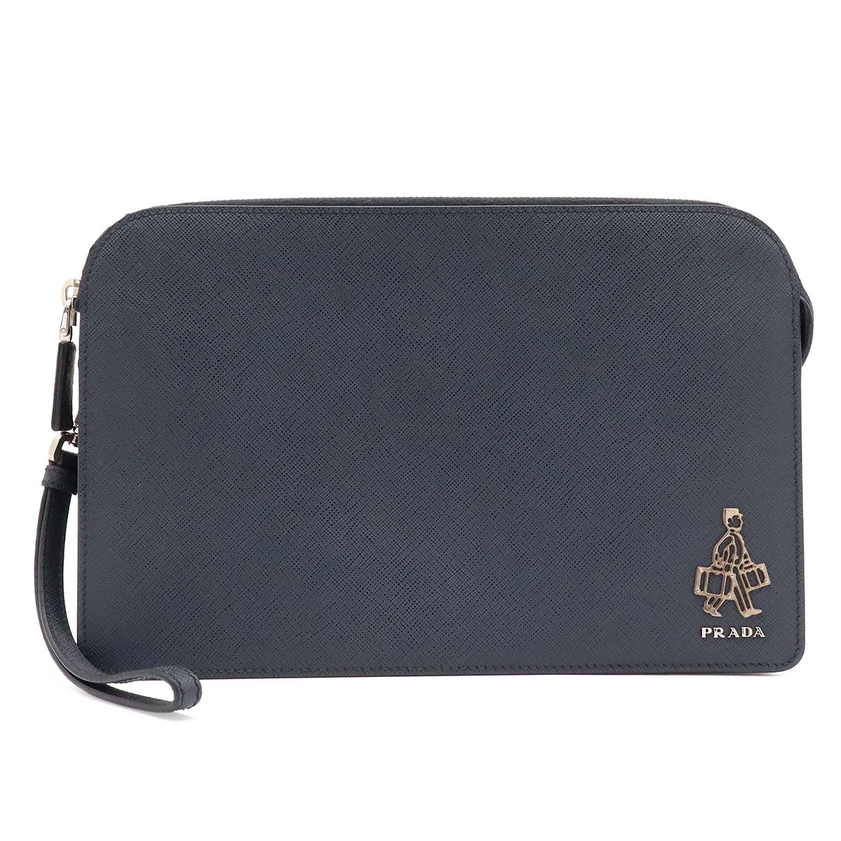 Prada Porter Collaboration Saffiano Clutch Leather Navy Silver