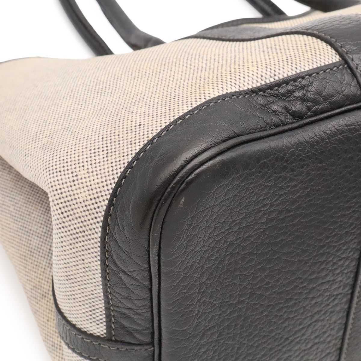 Hermes Garden Party PM Bolduc Ribbon Tote Toile H Leather Gray Black — view 3
