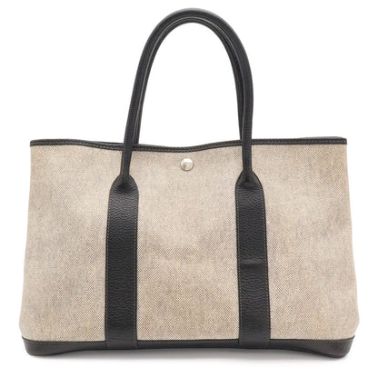 Hermes Garden Party PM Bolduc Ribbon Tote Toile H Leather Gray Black