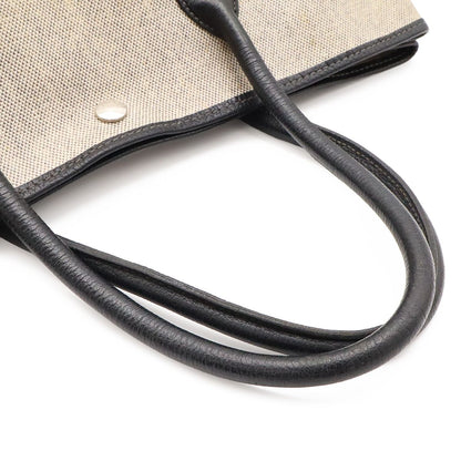 Hermes Garden Party PM Bolduc Ribbon Tote Toile H Leather Gray Black — view 4