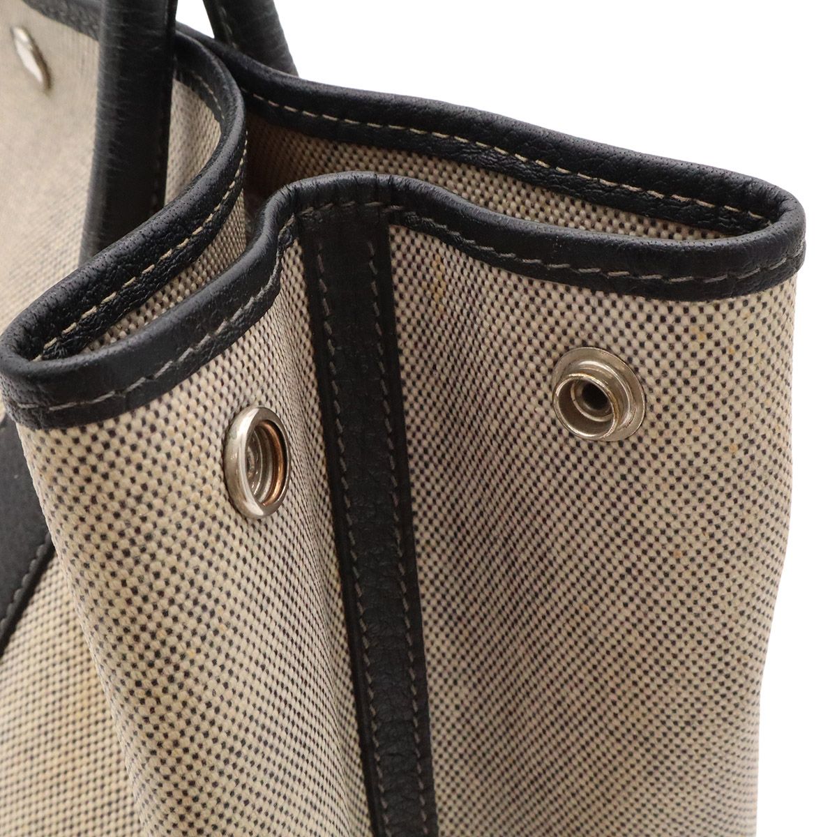 Hermes Garden Party PM Bolduc Ribbon Tote Toile H Leather Gray Black — view 5