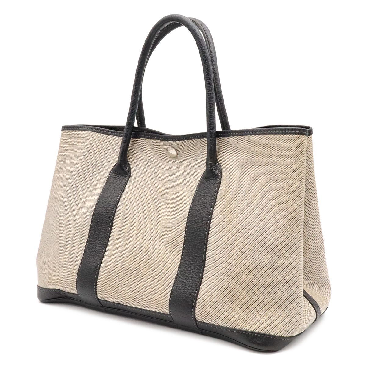 Hermes Garden Party PM Bolduc Ribbon Tote Toile H Leather Gray Black — view 2