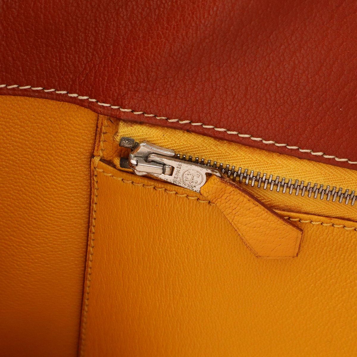 Hermes White Bus GM Handbag Business Bag Chevre Leather Noisette Brown Silver — view 6