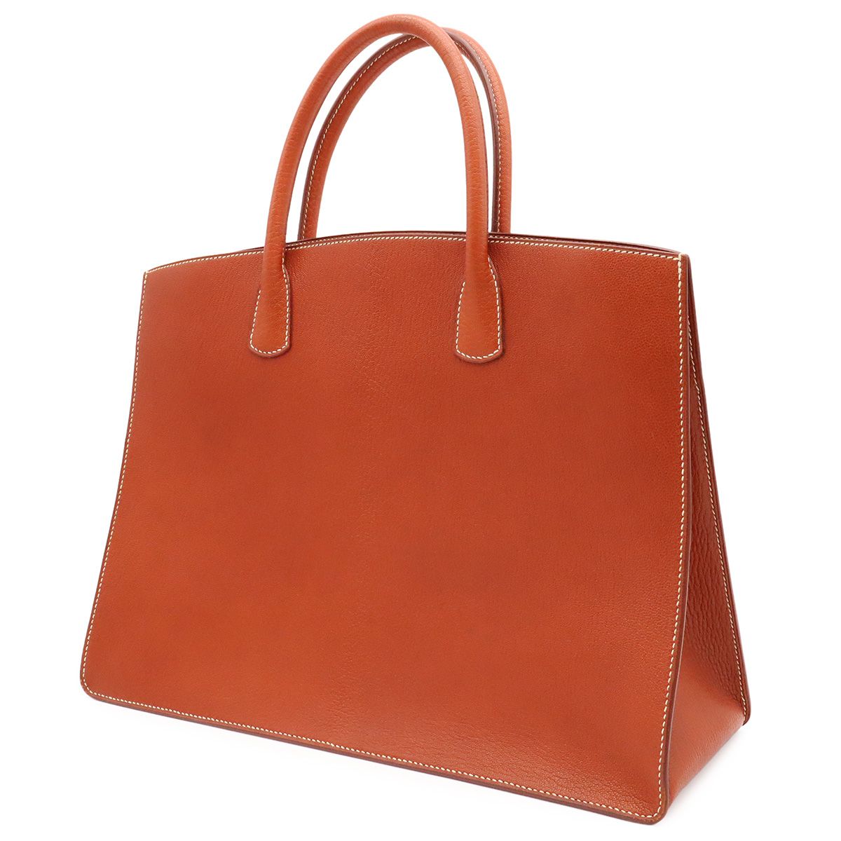 Hermes White Bus GM Handbag Business Bag Chevre Leather Noisette Brown Silver — view 2