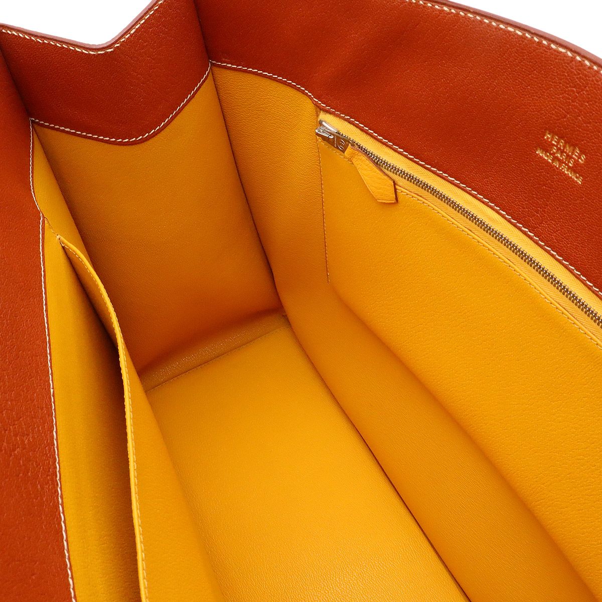 Hermes White Bus GM Handbag Business Bag Chevre Leather Noisette Brown Silver — view 8