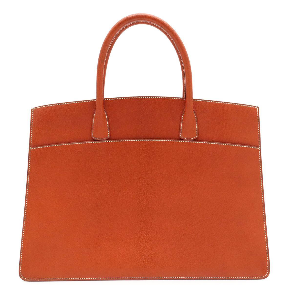 Hermes White Bus GM Handbag Business Bag Chevre Leather Noisette Brown Silver