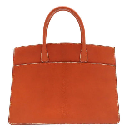 Hermes White Bus GM Handbag Business Bag Chevre Leather Noisette Brown Silver