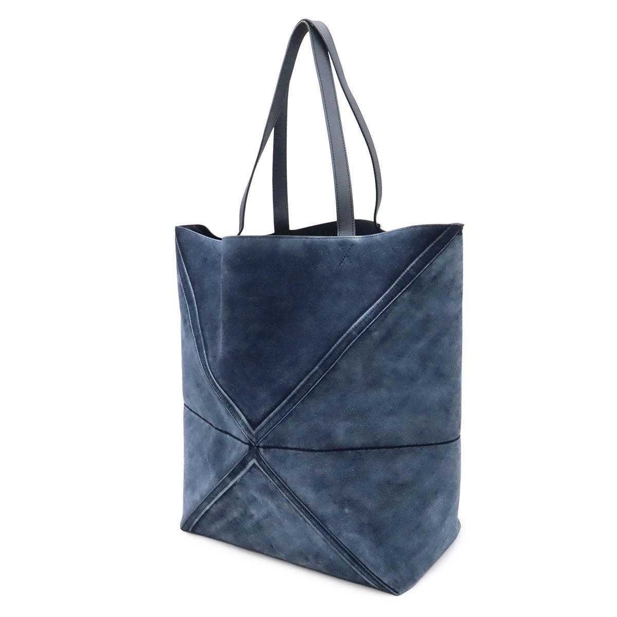 Loewe Puzzle Fold Tote Large Shoulder Bag Folding Suede Leather Navy — view 2
