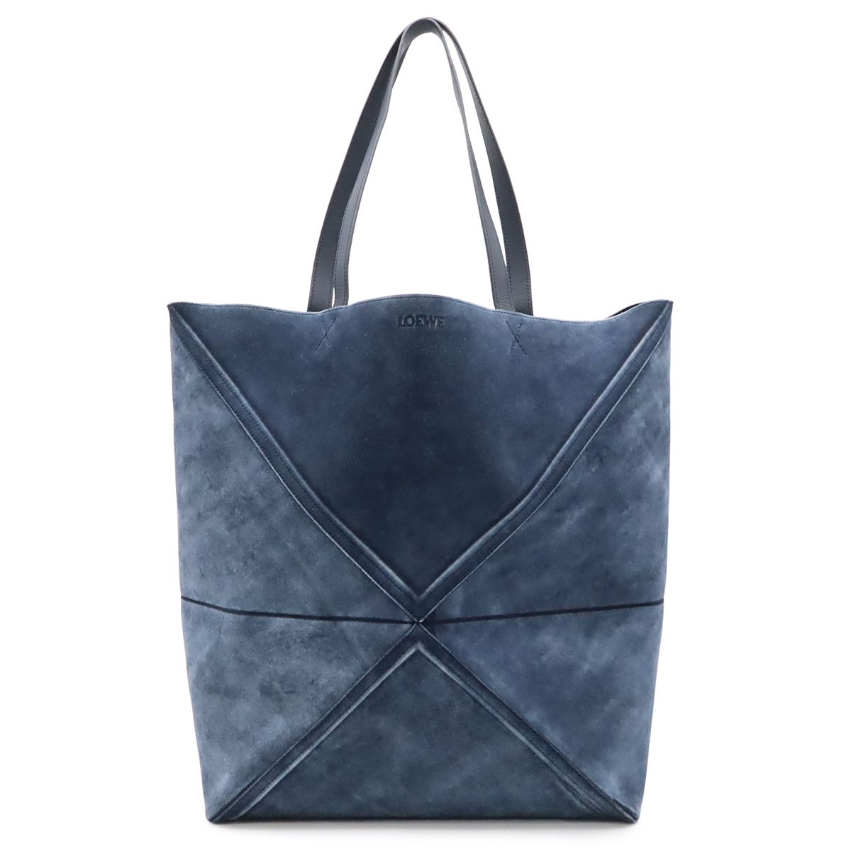 Loewe Puzzle Fold Tote Large Shoulder Bag Folding Suede Leather Navy