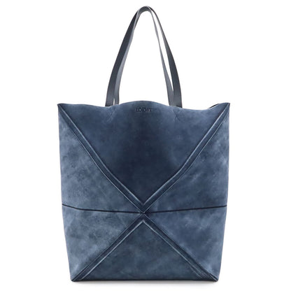 Loewe Puzzle Fold Tote Large Shoulder Bag Folding Suede Leather Navy