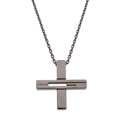 Gucci G Motif Cross Pendant Gunmetal Necklace