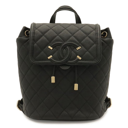 Chanel CC Filigree CC Logo Backpack Drawstring Caviar Leather Black Gold