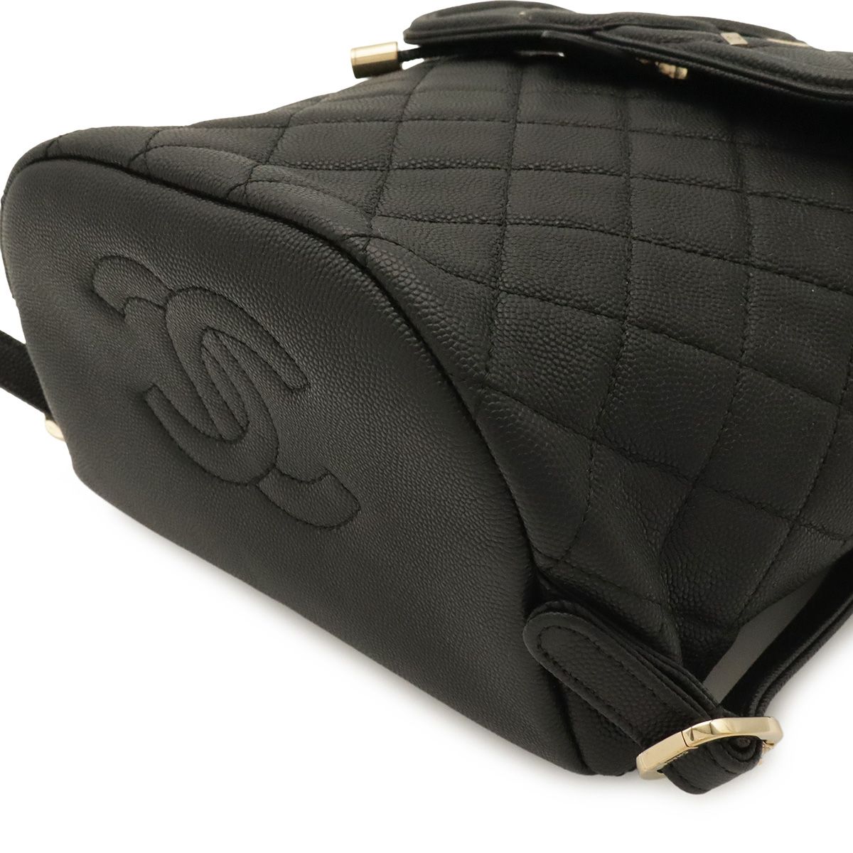 Chanel CC Filigree CC Logo Backpack Drawstring Caviar Leather Black Gold — view 3