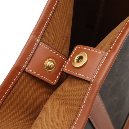 Celine Triomphe Medium Bucket Shoulder Bag Crossbody Canvas Calfskin Tan Brown — view 7
