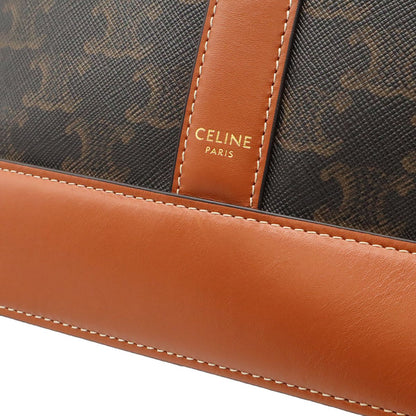 Celine Triomphe Medium Bucket Shoulder Bag Crossbody Canvas Calfskin Tan Brown — view 6