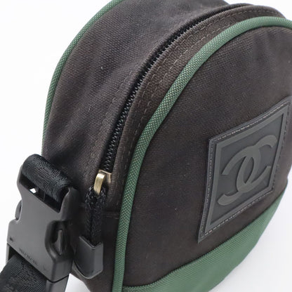 Chanel Sports Line CC Logo Shoulder Bag 2-Way Pouch Nylon Canvas Black Green — view 6