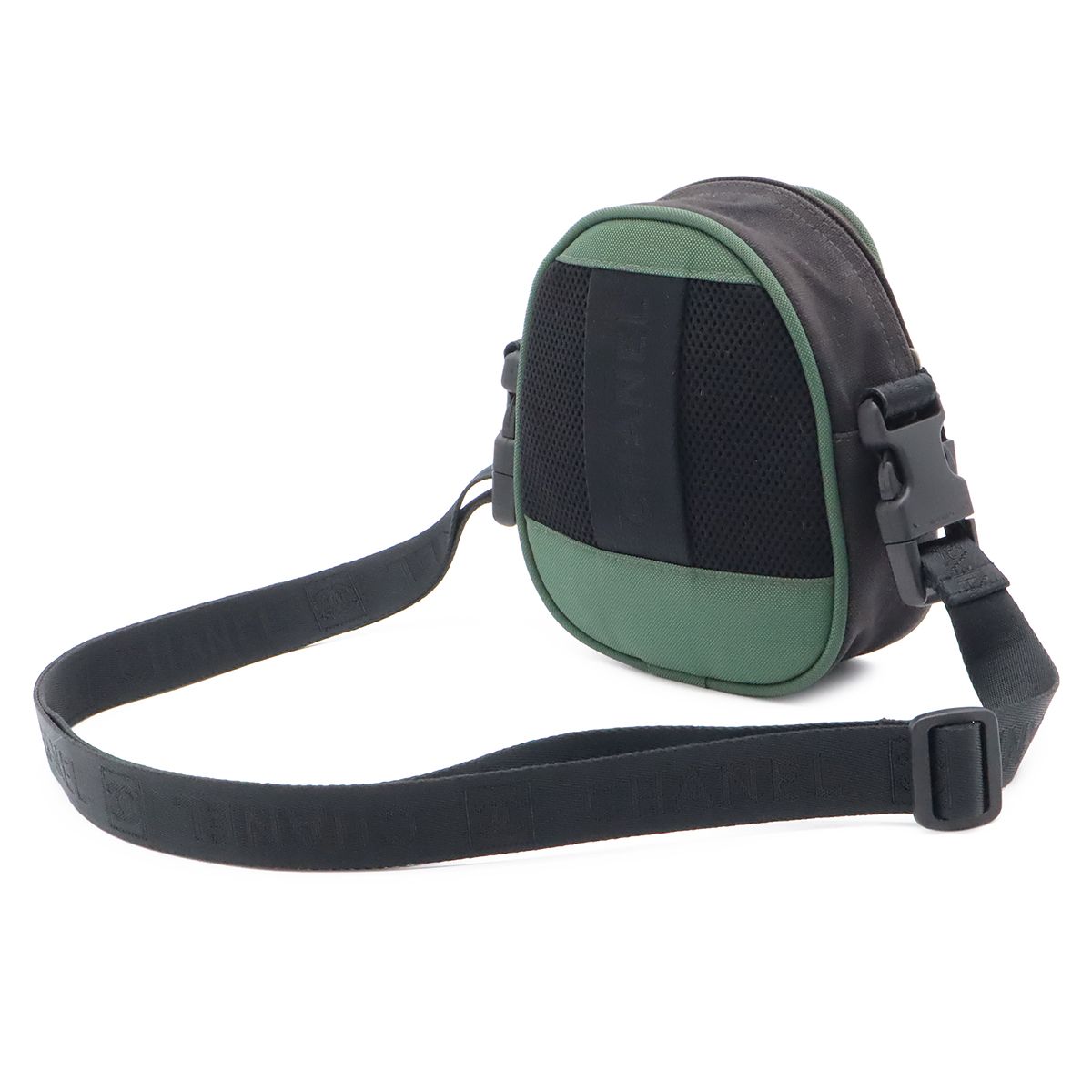 Chanel Sports Line CC Logo Shoulder Bag 2-Way Pouch Nylon Canvas Black Green — view 2