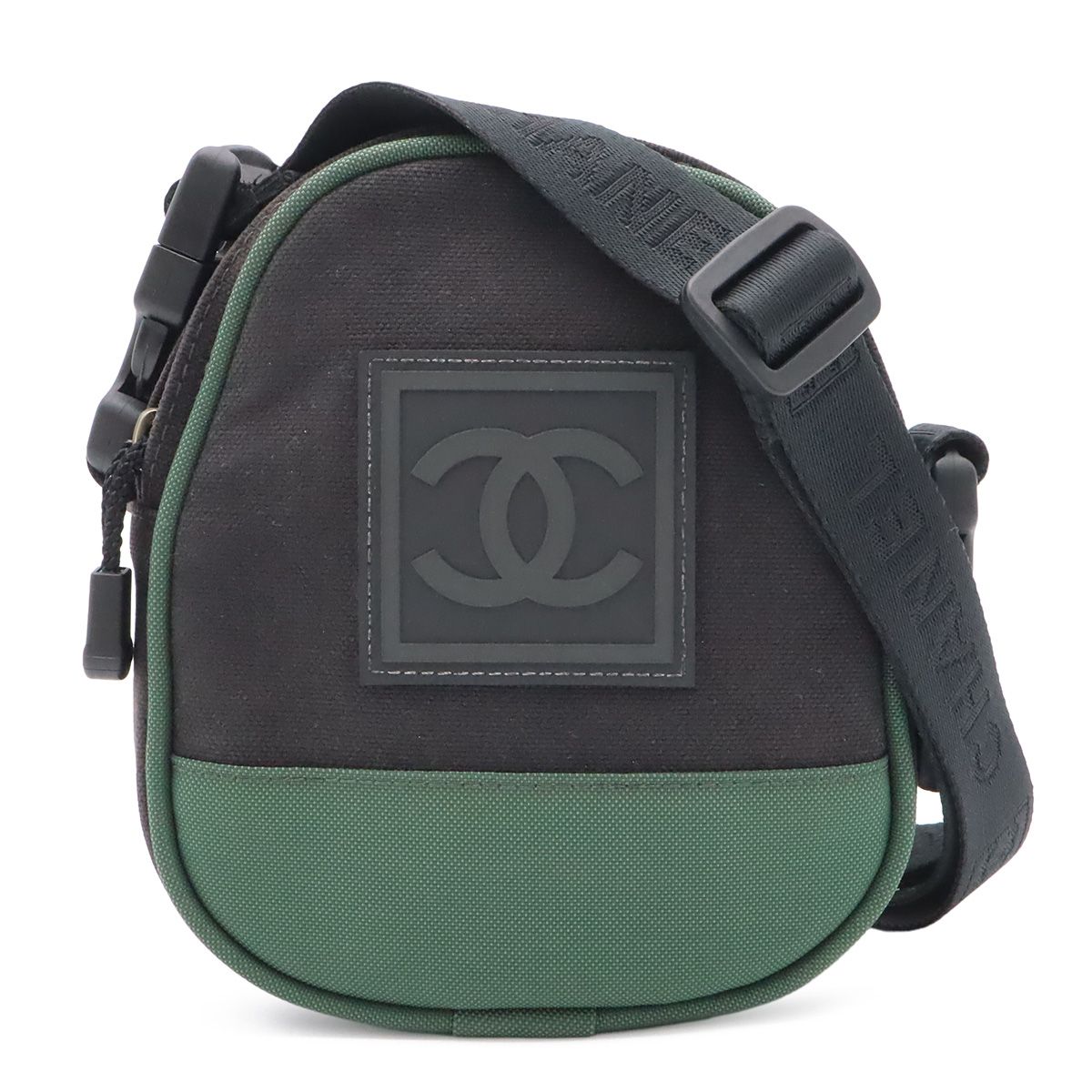 Chanel Sports Line CC Logo Shoulder Bag 2-Way Pouch Nylon Canvas Black Green