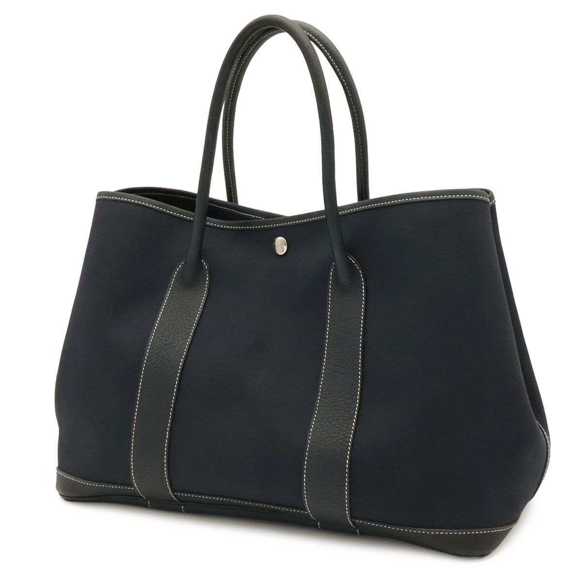 Hermes Garden Party PM Tote Shoulder Bag Toile Officier Leather Navy Silver — view 2
