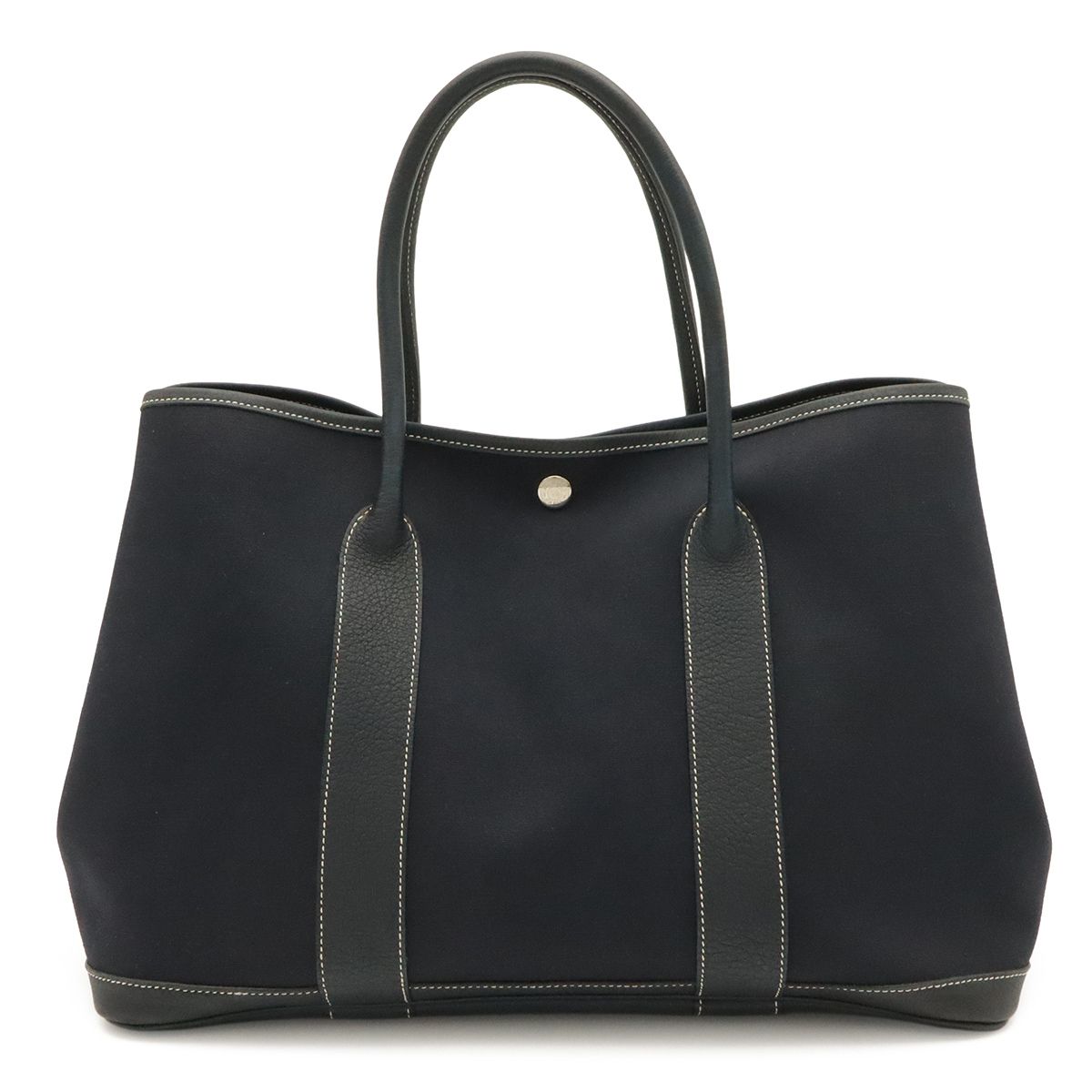 Hermes Garden Party PM Tote Shoulder Bag Toile Officier Leather Navy Silver