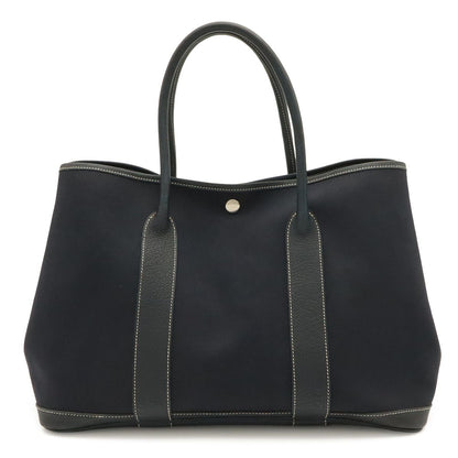Hermes Garden Party PM Tote Shoulder Bag Toile Officier Leather Navy Silver