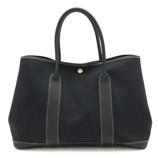 Hermes Garden Party PM Tote Shoulder Bag Toile Officier Leather Navy Silver