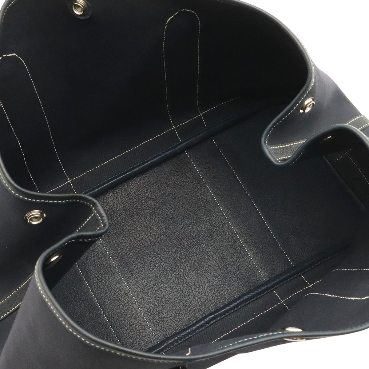Hermes Garden Party PM Tote Shoulder Bag Toile Officier Leather Navy Silver — view 6