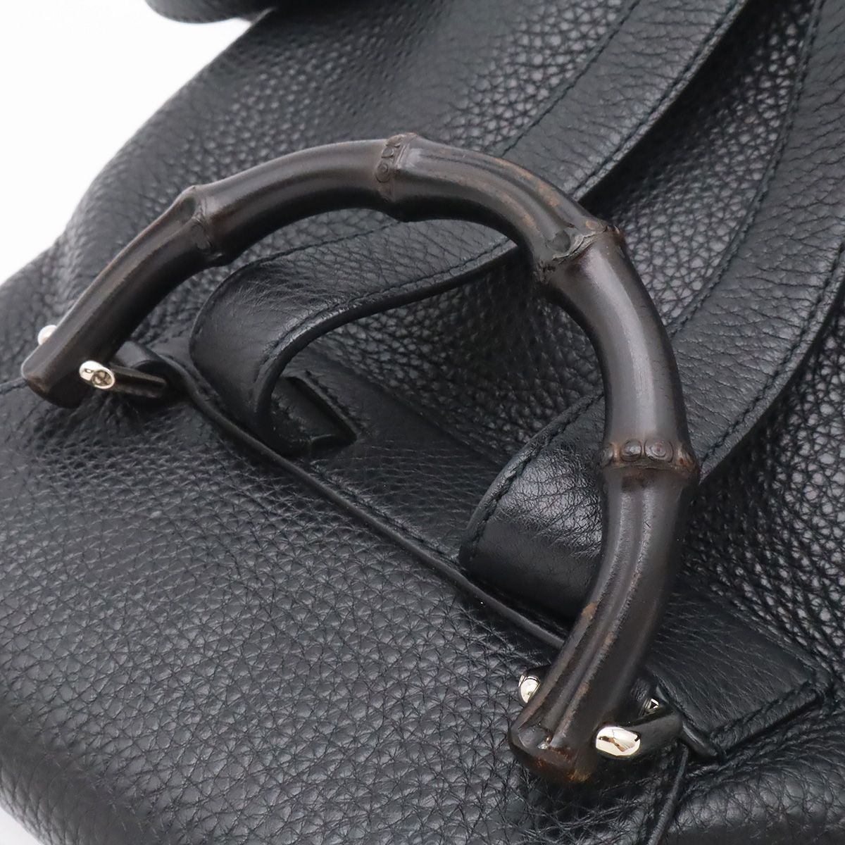 Gucci Bamboo Backpack Shoulder Bag Tassel Fringe Leather Black Silver — view 6
