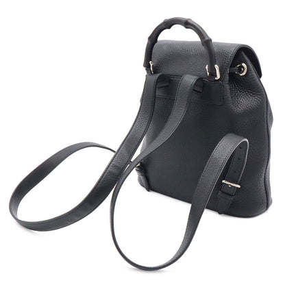 Gucci Bamboo Backpack Shoulder Bag Tassel Fringe Leather Black Silver — view 2