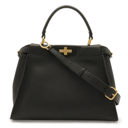 Fendi Peekaboo Regular 2-Way Shoulder Bag Crossbody Leather Black Gold