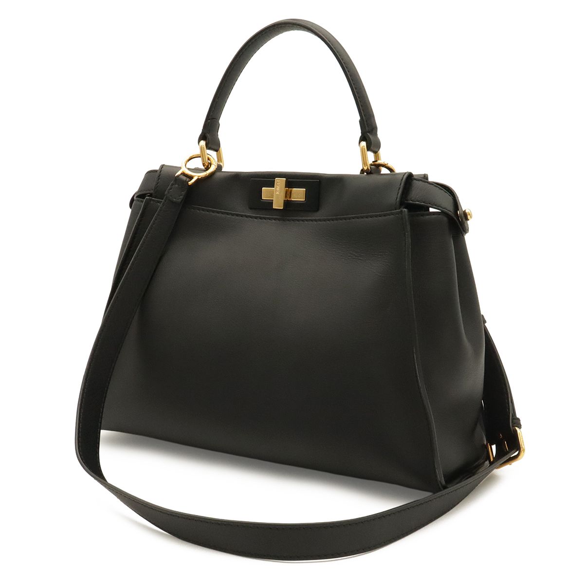 Fendi Peekaboo Regular 2-Way Shoulder Bag Crossbody Leather Black Gold — view 2