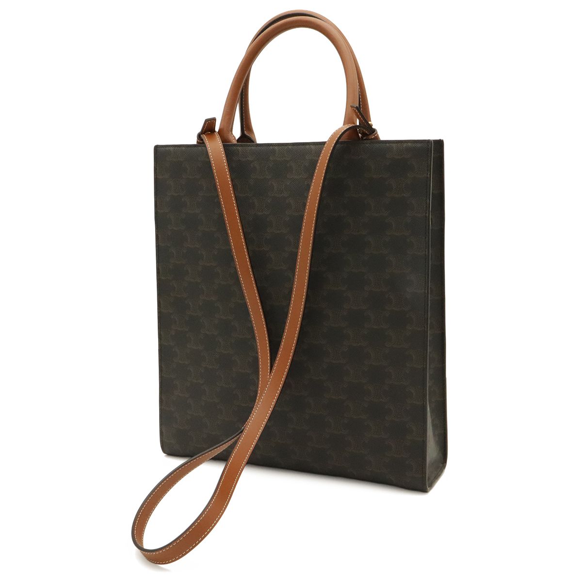 Celine Small Vertical Cabas Tote 2-Way Shoulder Bag Triomphe Canvas Leather — view 2