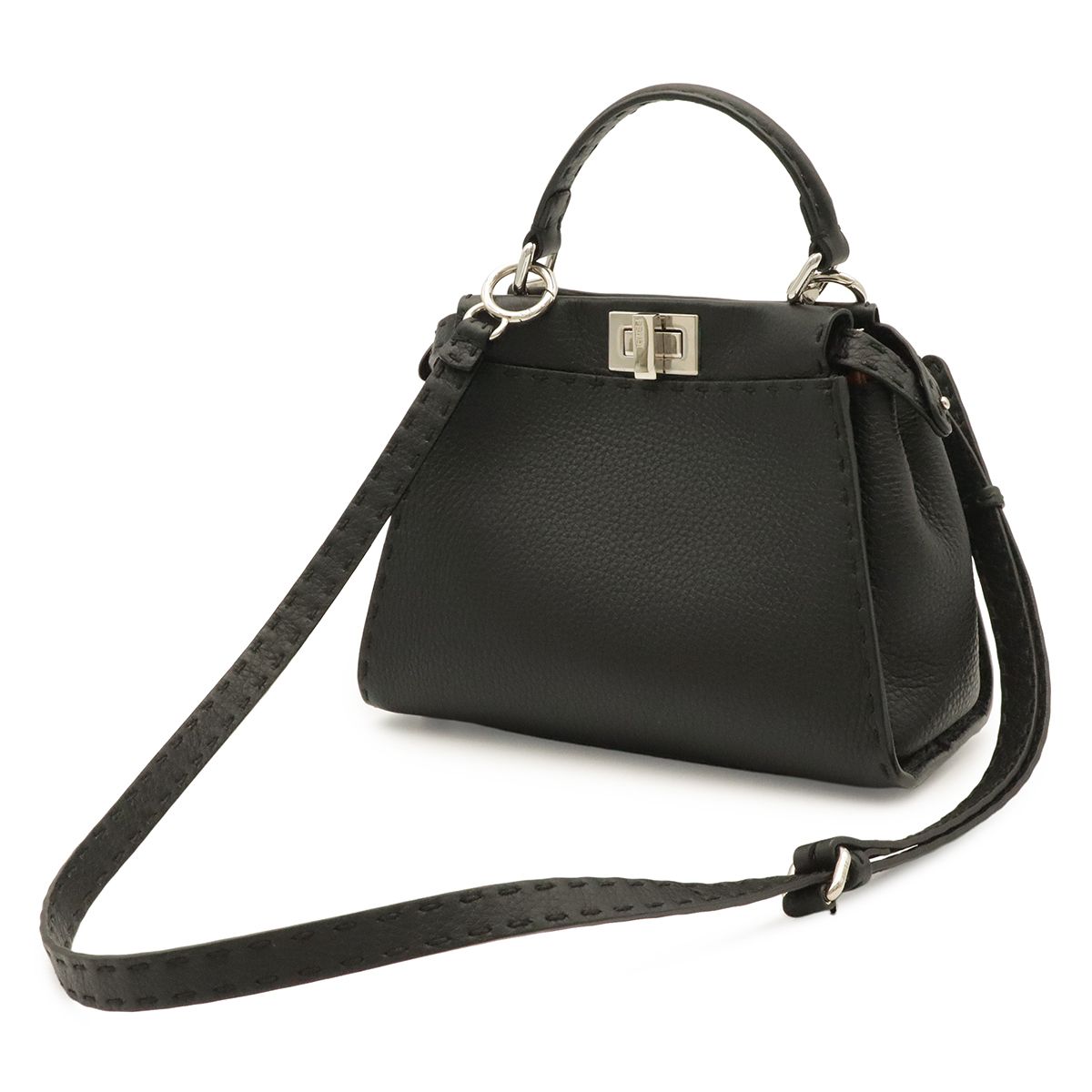 Fendi Mini Peekaboo Mini Bag 2-Way Crossbody Leather Black Silver — view 2