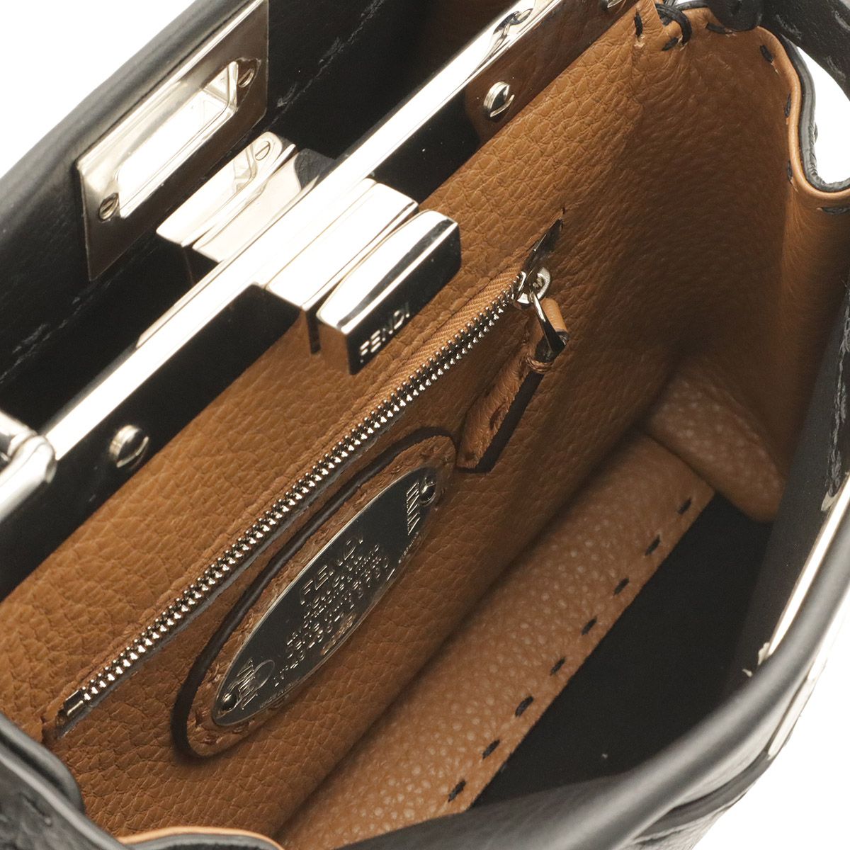 Fendi Mini Peekaboo Mini Bag 2-Way Crossbody Leather Black Silver — view 6
