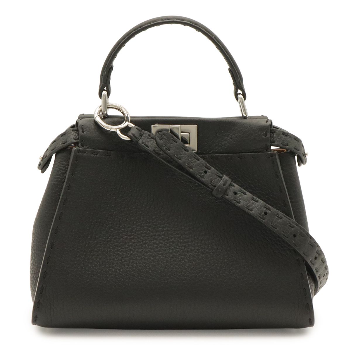 Fendi Mini Peekaboo Mini Bag 2-Way Crossbody Leather Black Silver
