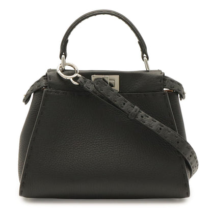 Fendi Mini Peekaboo Mini Bag 2-Way Crossbody Leather Black Silver