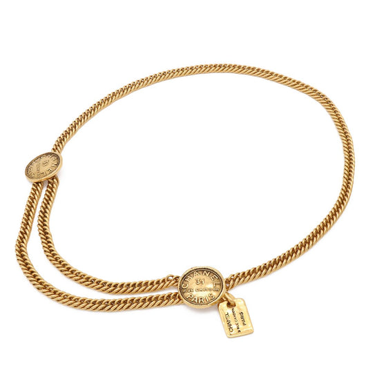 Chanel Cambon Line Medal Chain Belt Gold Plated Necklace