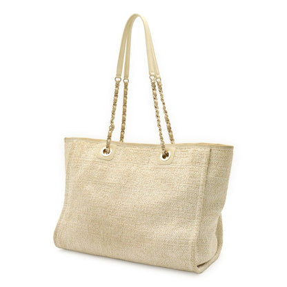 Chanel Deauville Line Tote MM Medium Chain Shoulder Bag White Gold Silver — view 2