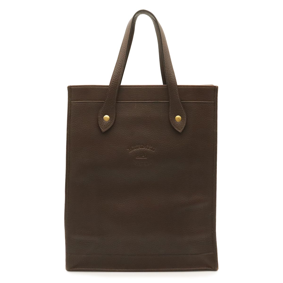 Hermes Vintage Logo Tote Shoulder Bag Leather Dark Brown Gold