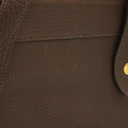 Hermes Vintage Logo Tote Shoulder Bag Leather Dark Brown Gold — view 4