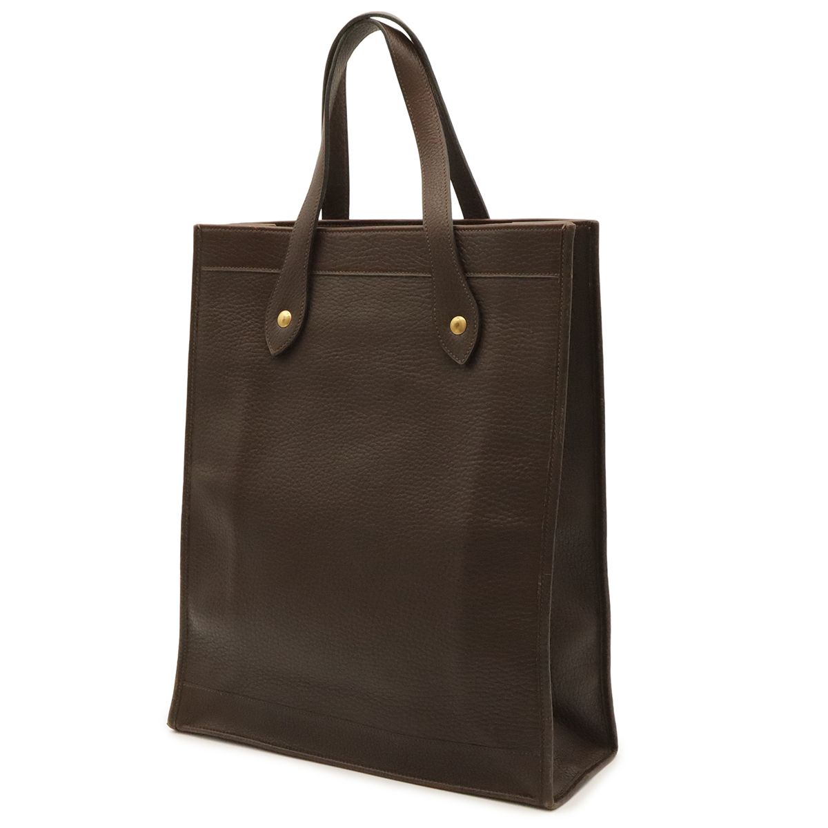 Hermes Vintage Logo Tote Shoulder Bag Leather Dark Brown Gold — view 2
