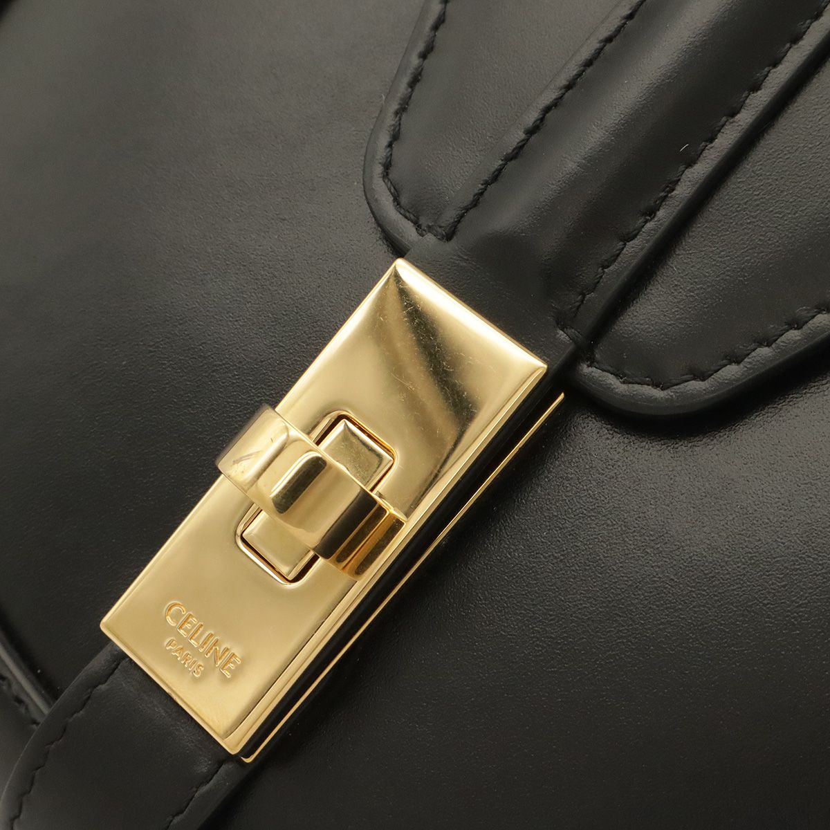 Celine Small Besace 16 Saise Shoulder Bag Pochette Crossbody Calfskin Black Gold — view 4