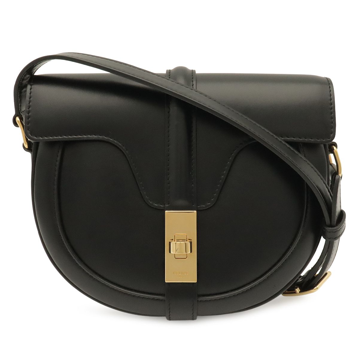 Celine Small Besace 16 Saise Shoulder Bag Pochette Crossbody Calfskin Black Gold