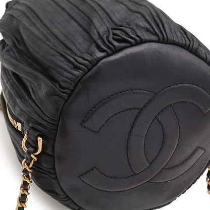 Chanel Coco Pleats CC Logo Chain Shoulder Bag Drawstring Sparkle Leather Black — view 3
