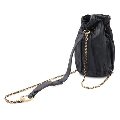 Chanel Coco Pleats CC Logo Chain Shoulder Bag Drawstring Sparkle Leather Black — view 2