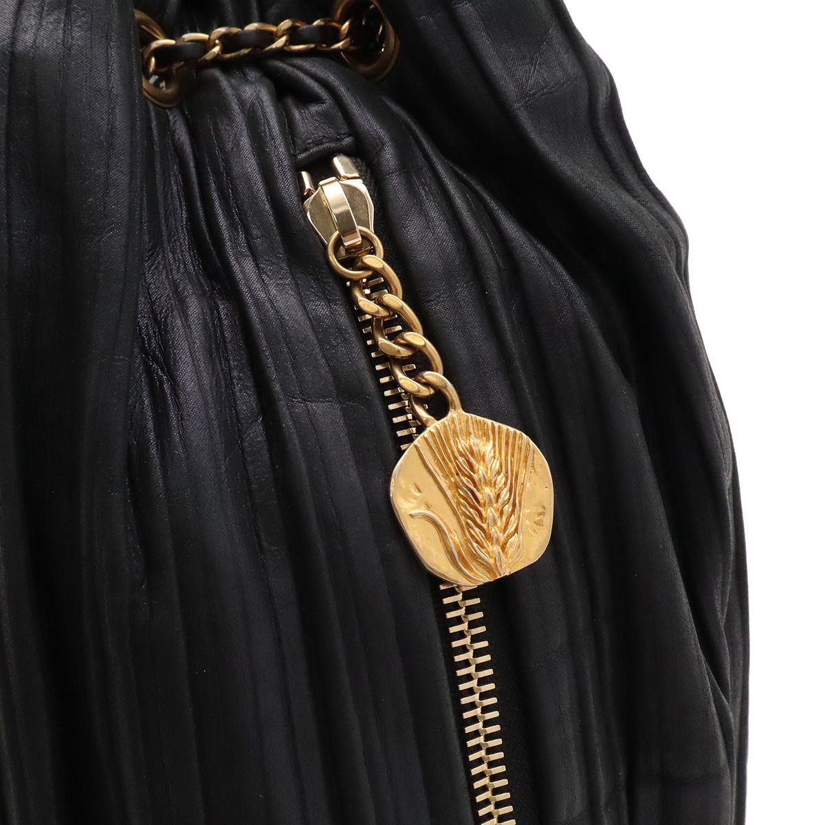 Chanel Coco Pleats CC Logo Chain Shoulder Bag Drawstring Sparkle Leather Black — view 6