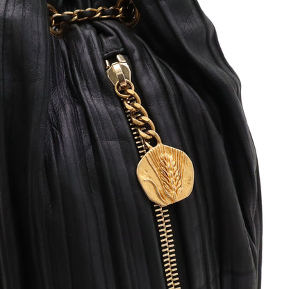 Chanel Coco Pleats CC Logo Chain Shoulder Bag Drawstring Sparkle Leather Black — view 6
