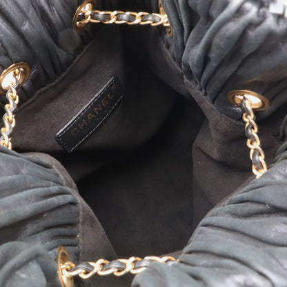 Chanel Coco Pleats CC Logo Chain Shoulder Bag Drawstring Sparkle Leather Black — view 8