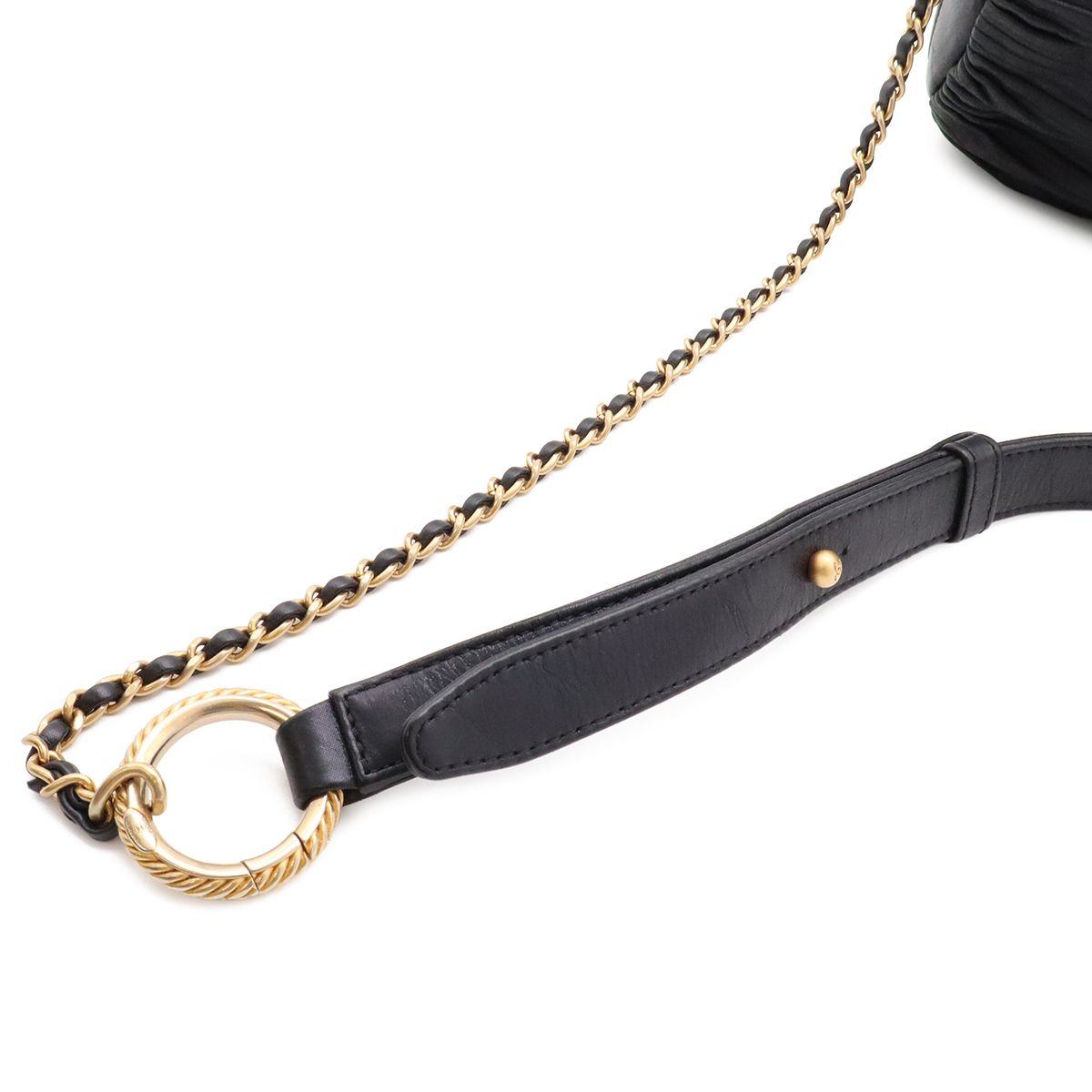 Chanel Coco Pleats CC Logo Chain Shoulder Bag Drawstring Sparkle Leather Black — view 4