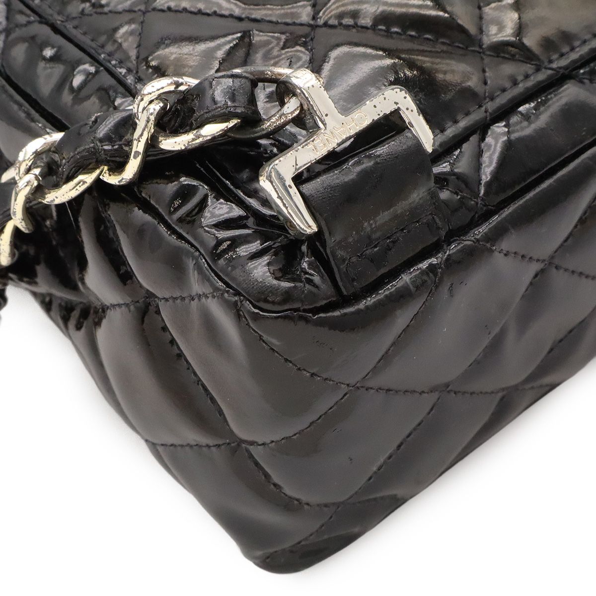 Chanel Quilted CC Logo Backpack Enamel Patent Leather Black Silver — view 3